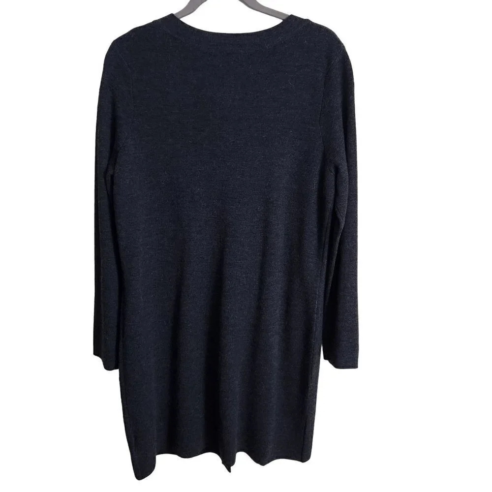 Ellen Tracy Merino Wool Blend Charcoal Gray Long Line Cardigan Sweater Size XL